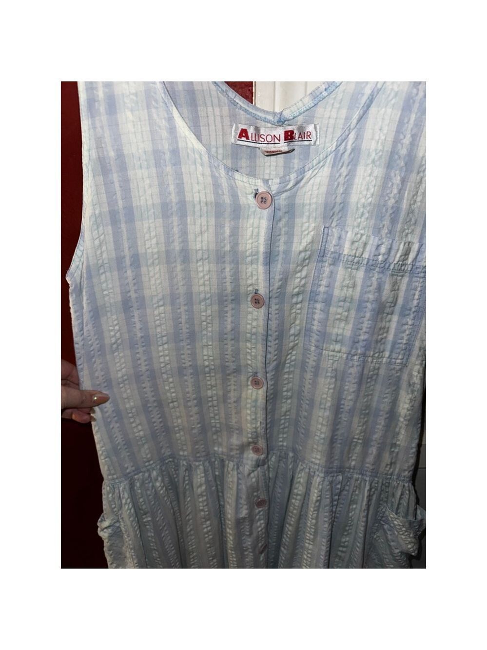 Allison Blair Blue Stripe Sleeveless Midi Dress Button Front Pockets Cottagecore - Picture 7 of 10